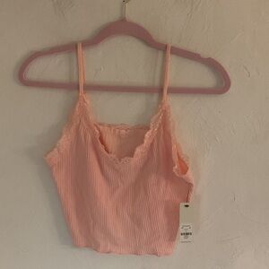 Mi Ami Crop Lace Trim Cami Top w/Adjustable Straps, Size L, Pink, NWT
